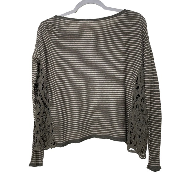 Free People Womens Olive Green Stripe Long Sleeve Lace Crop Oversize Top Size XS - Picture 4 of 8